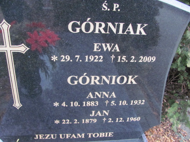 Anna GÓRNIOK 1883 Goleszów - Grobonet - Wyszukiwarka osób pochowanych